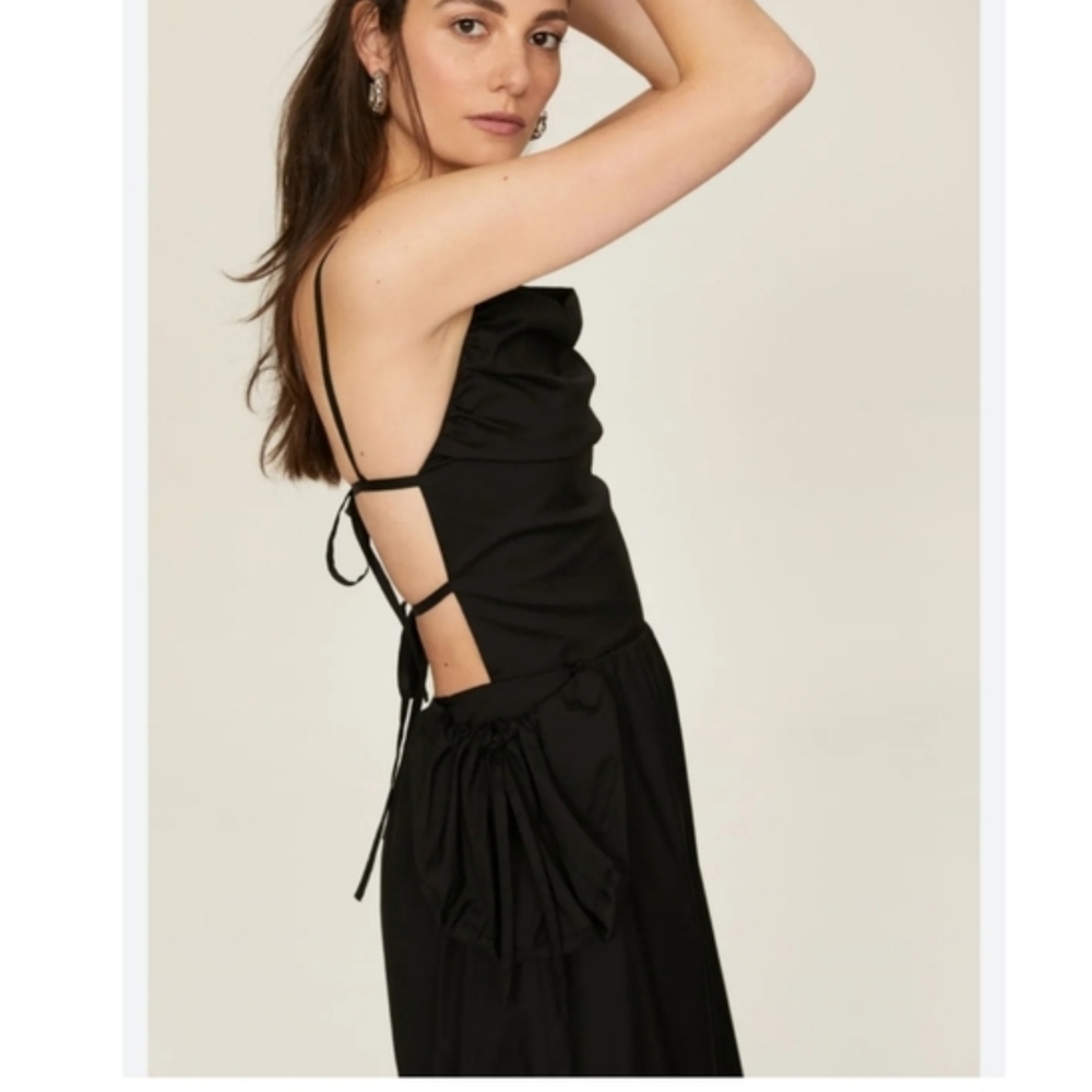 The Open Product Patch Pocket Shirring Dress Midi Strappy Backless Size 2 - Picture 4 of 10